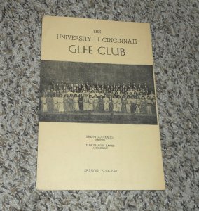 1940 University Of Cincinnati OH Ohio Glee Club Flyer Brochure