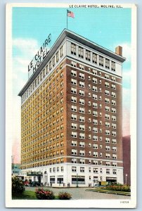 Moline Illinois IL Postcard Le Claire Hotel Building Exterior c1940's Vintage