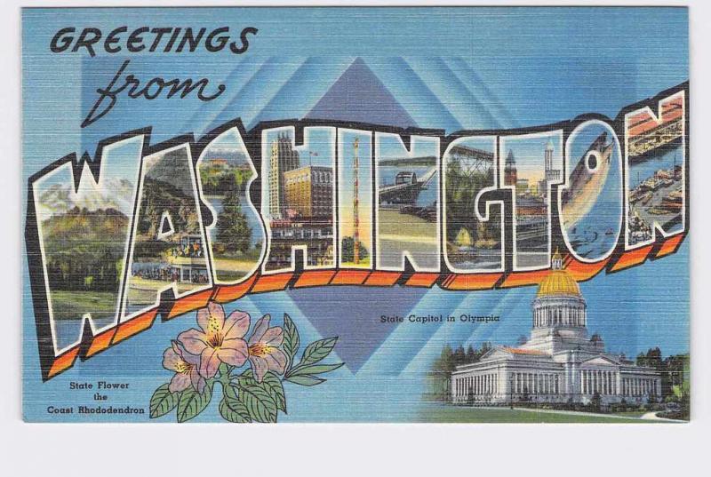 BIG LARGE LETTER VINTAGE POSTCARD GREETINGS FROM WASHINGTON STATE #2