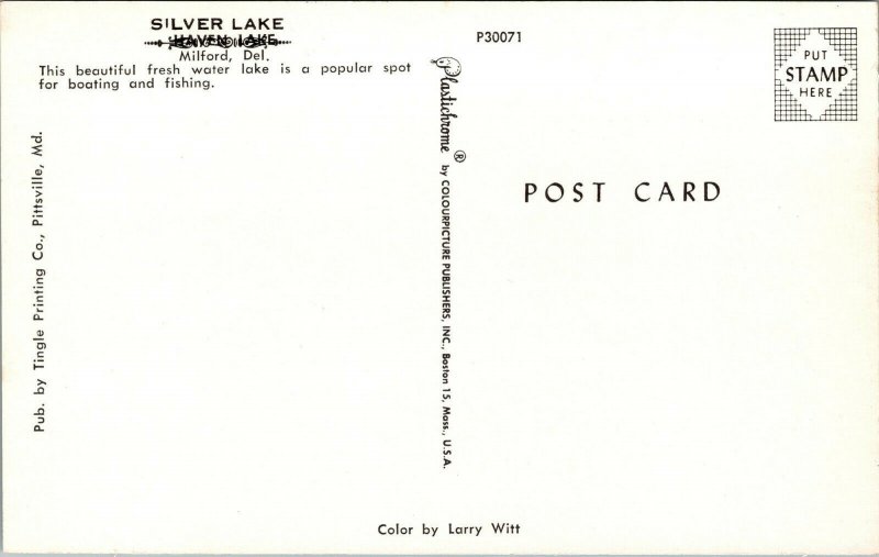 Vtg Silver Lake Milford Delaware DE Unused Chrome Postcard