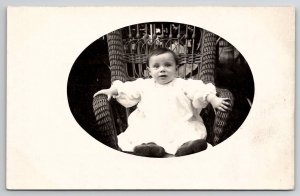 RPPC Cute Baby On Wicker Chair 1918 Ruff Family Riverside NJ Postcard R25