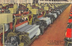 Greenville South Carolina Textile Mill Weave Room Vintage Postcard JE359872