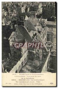 Old Postcard Militaria Reims after the bombing L Archeveche view Taking the High