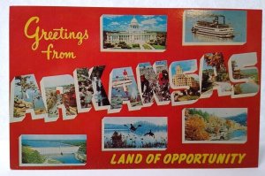 Greetings From Arkansas Large Big Block Letter Postcard Unused Dexter Press