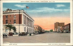 Tuscaloosa Alabama AL Post Office Bank Street Scene Vintage Postcard