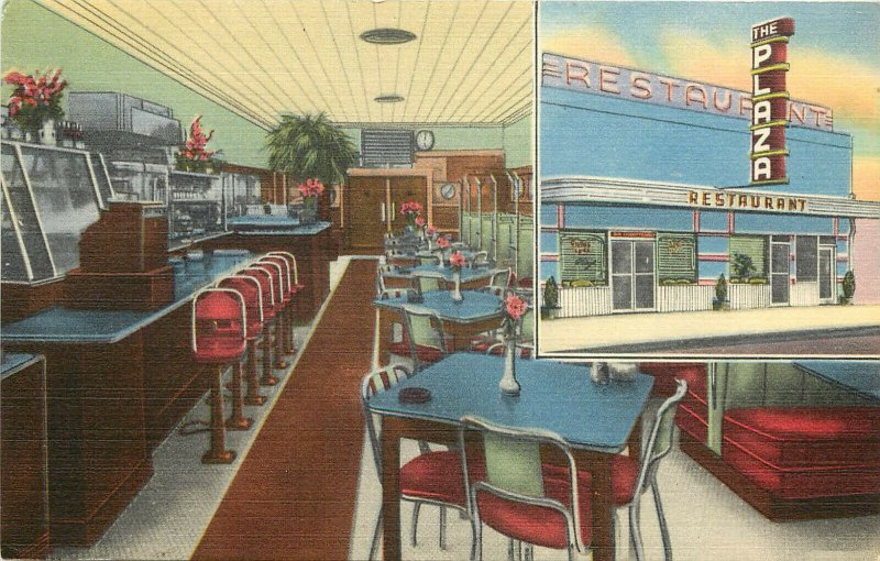 Linen Postcard Plaza Restaurant Thomasville GA Multiview Mid-Century Modern