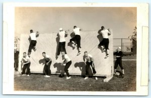 1940s US Naval Train Center Recruits Scaling Wall RPPC Navy WWII USN Military A5