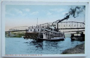 VINTAGE UNDIVIDED POSTCARD STERN-WHEEL BOAT ON OHIO AT WHEELING WEST VIRGINIA