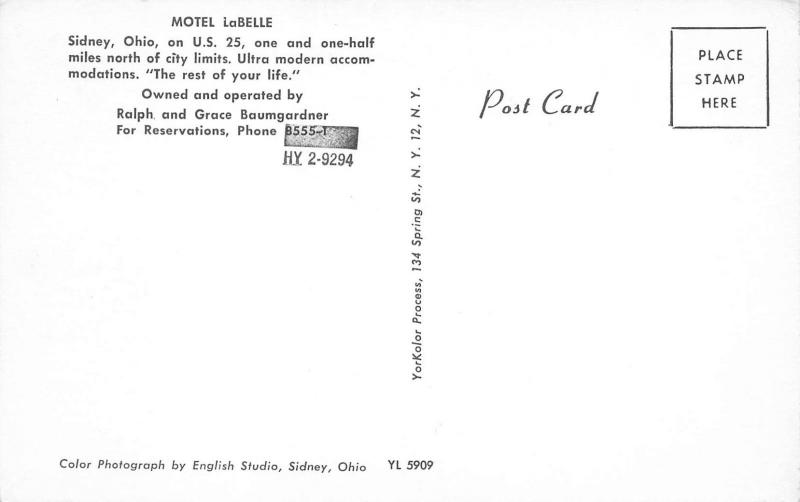 Sidney Ohio 1960s Postcard Motel LaBelle