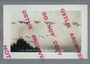 San Diego CALIFORNIA RPPC c1910 U.S. NAVY AIRPLANES Formation FLYING Airplane