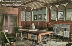 c1905 Postcard Interior of Red Room Riverton Casino, Greetings from Portland ME
