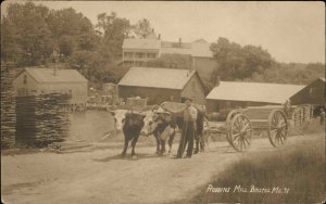 Bristol ME Robbins Mill Oxen Team Lumber Yard c1910 Real Photo Postcard