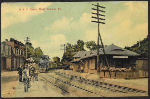 Men Waiting at B&O Railroad Depot West Newton Pennsylvania Used c1910