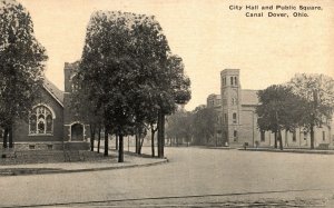 VINTAGE POSTCARD CITY HALL AND PUBLIC SQUARE CANAL DOVER OHIO c. 1915