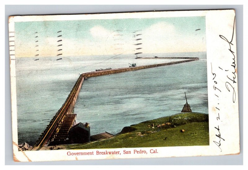 Vintage 1905 Postcard Government Breakwater, San Pedro, California