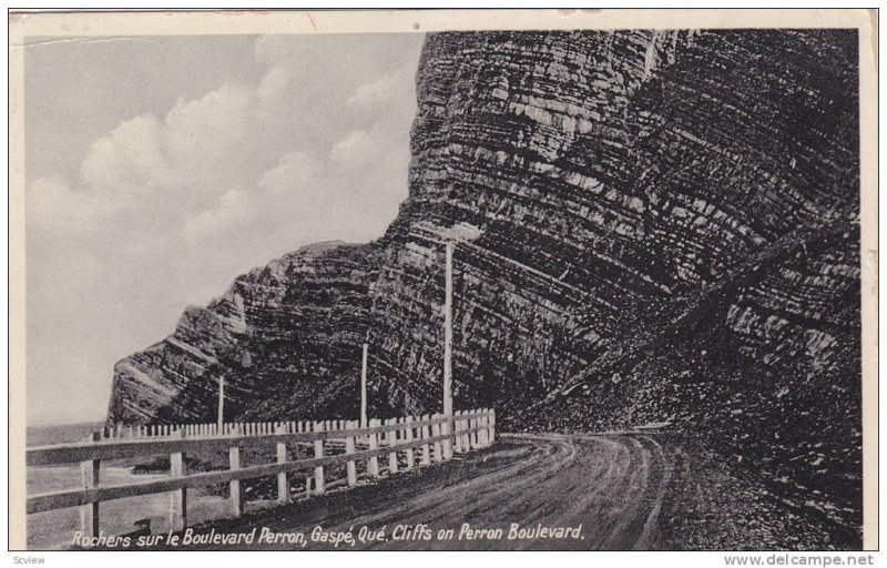 RP; Cliffs on Perron Boulevard, Gaspe, Quebec, Canada, PU-1937