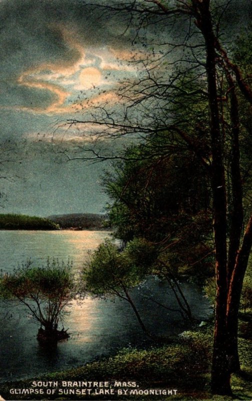 Massachusetts South Braintree Glimpse Of Sunset Lake By Moonlight 1911