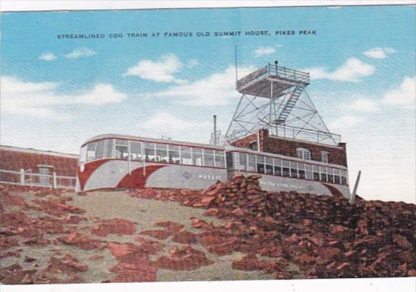 Colorado Pikes Peak Streamline Cog Train At Summit House 1955