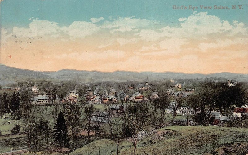 J83/ Salem New York Postcard c1910 Birdseye Homes Church  87