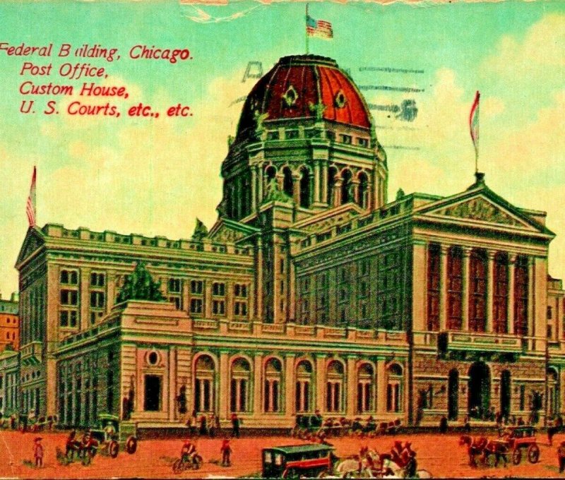 Correo Oficina Federal Edificio Traje Casa Chicago Illinois Il 1913 Vtg Postal