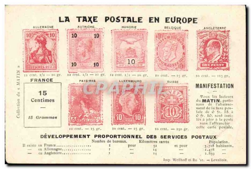 Old Postcard The postal charges in Europe Germania TOP