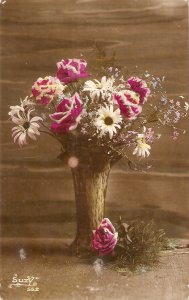 Beautiful flowers in vase Old vintage French postcard