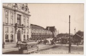 La Gare du Midi Streetcar Tram Bordeaux France 1910s postcard