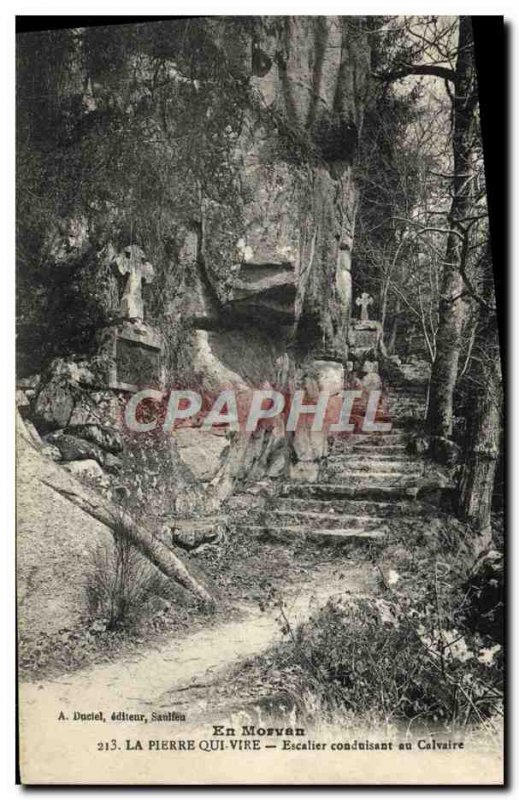 Old Postcard In Morvan Pierre Qui Vire stairs leading to Calvary