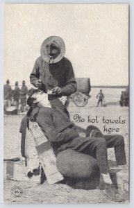 Military~No Hot Towels Here~B&W~Soldier Taking Care Of Another~Battlefield~Vtg
