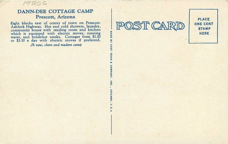 Dan-Dee Cottage Camp Prescott Arizona Teich 1920s Postcard 10959