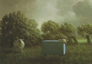 Farm Sheep Lamb In Box As Future Farm Meat German Painting Postcard