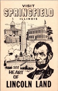 Visit Springfield IL See Heart of Lincoln Land Postcard PC36