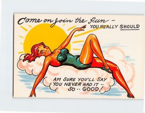 Postcard Invitation Card with Quote and Lady Clouds Sun Comic Art Print