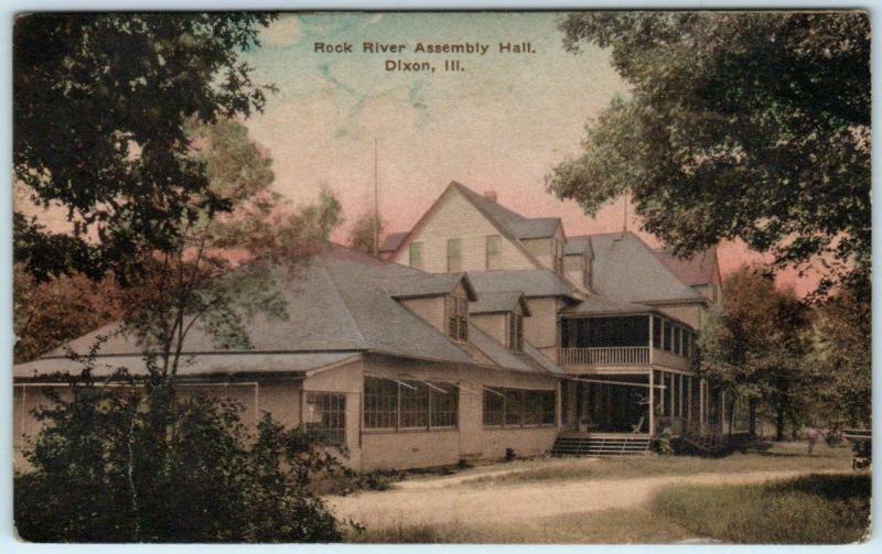 DIXON, Illinois IL  Handcolored  ROCK RIVER ASSEMBLY HALL   Postcard