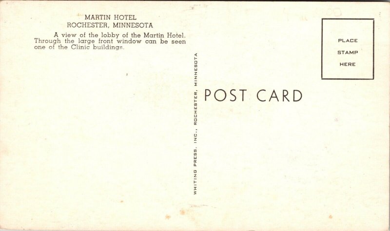 Postcard Martin Hotel in Rochester, Minnesota~135117
