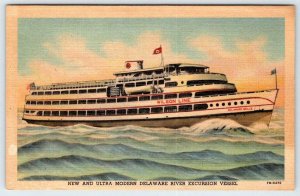 1951 DELAWARE RIVER BELLE ULTRA MODERN VESSEL WILSON LINE VINTAGE LINEN POSTCARD