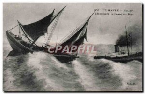 Le Havre - distraught Sailboat returning to Port - Old Postcard