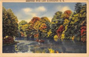 Lake Huntington New York Row Boat Waterfront Greeting Antique Postcard K96491