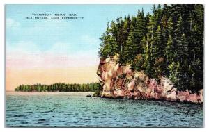 Mid-1900s Manitou Indian Head, Isle Royale, MI Lake Superior Postcard