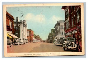 Vintage 1910 Postcard Antique Cars on Mail Street North Bay Ontario Canada