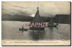 Old Postcard Tamaris Sea yachting sailboats returning at sunset Boat