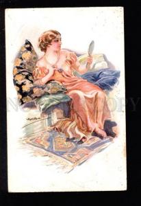 033969 Glamour Lady w/ Mirror by USABAL vintage colorful PC