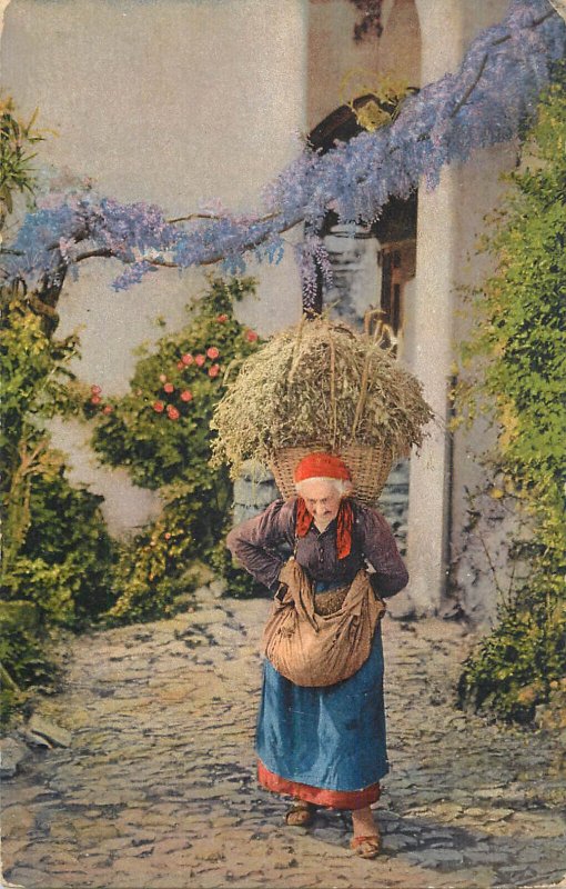 Swiss folk types postcard 1932 Switzerland old woman