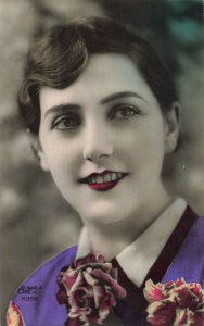 Vintage Portrait Young Woman Flapper Era France Photo Postcard