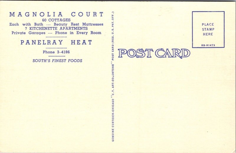 Linen Postcard Magnolia Court U.S. 67-70 in Little Rock, Arkansas