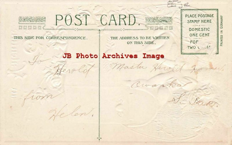 Valentine Day, Winsch 1910, Schmucker, Cupid Hands Mail to Lady on Letter Box