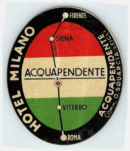 Hotel Milano Acquapendente Luggage Label Vtg Sticker Stamp Poster Italy