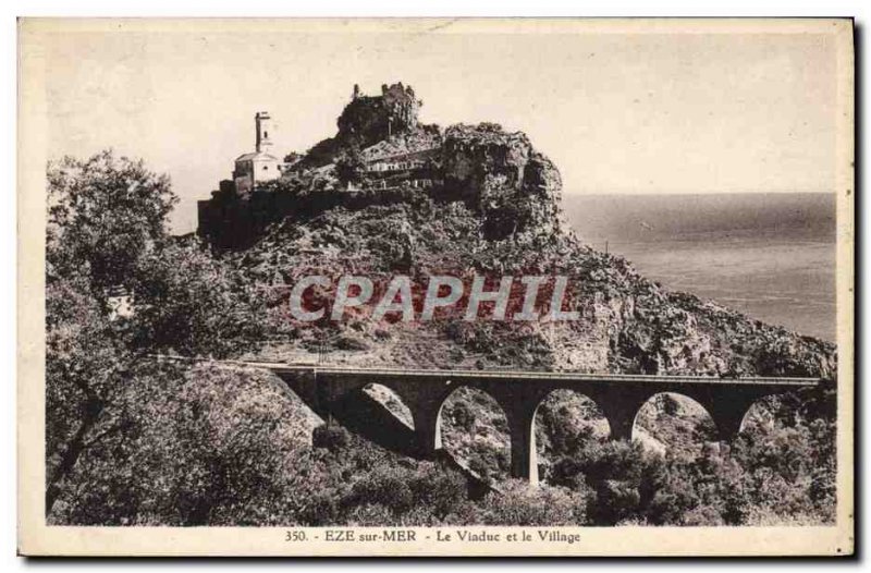 Old Postcard Eze Sur Mer Viaduct And The Village