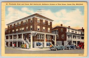 1951 MONTICELLO HOTEL DINNER BELL RESTAURANT OCEAN CITY MD LINEN POSTCARD