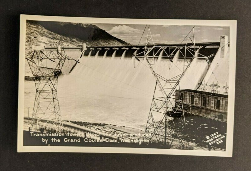 Vintage Transition Towers Grand Coulee Dam Washington RPPC Real Photo